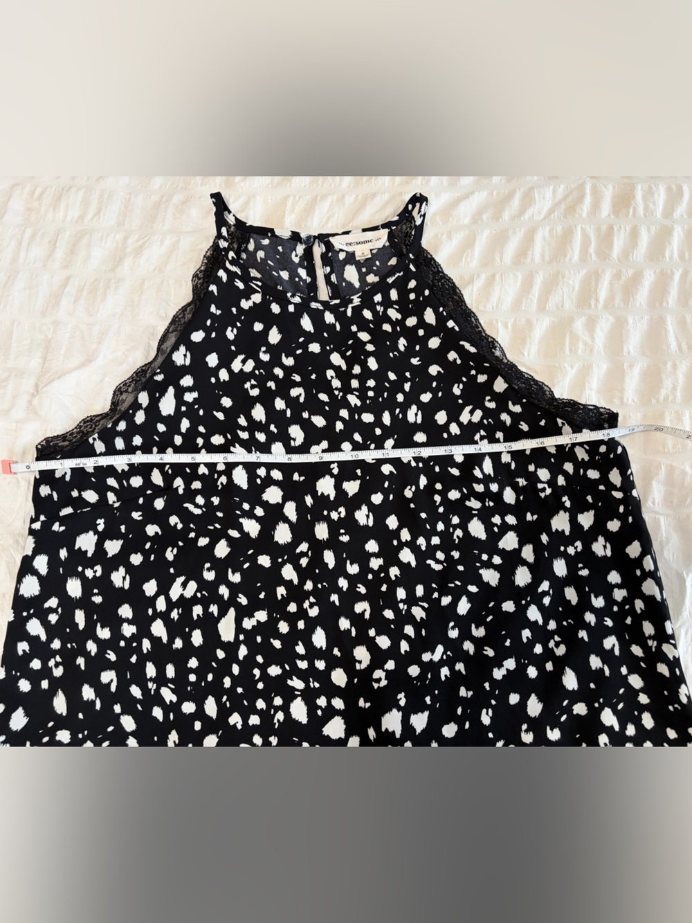 eesome Black & White Printed Halter Tank with Lace Sides - Picture 9 of 16